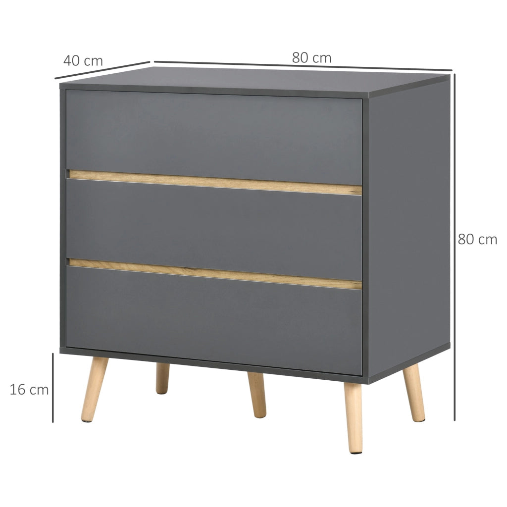 Cassettiera 3 cassetti senza maniglie stile scandinavo ¨C Xylo ¨C grigio 80x40x80 cm