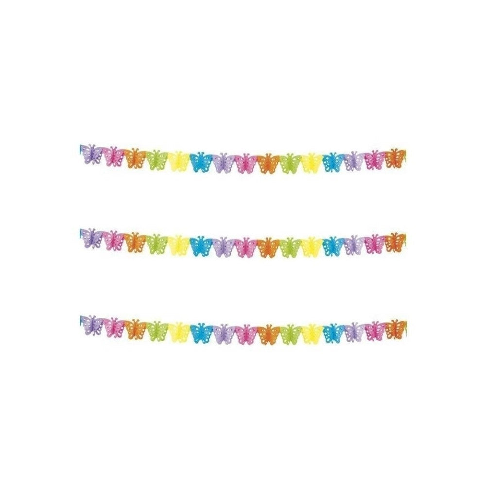 Trade Shop - Set 3 Festoni Carta Farfalle 3mt Multicolor Bandierine Compleanni Nascita Party -