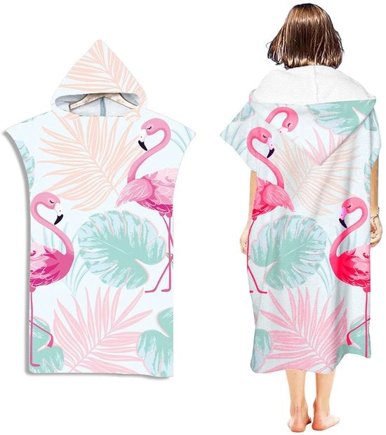 Poncho per donna, asciugamano poncho per adulti, poncho da surf ultraleggero, poncho da surf in microvezzi, poncho per il mare per nuotare, per il mare, per surfare, per tuffi, per fare il bagno a casa (flamingo)