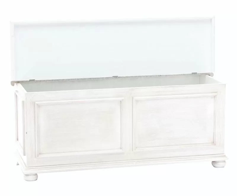 Cassapanca in legno bianco anticato shabby 116,5x40,5x46 - Mobili 2G