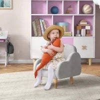 Poltrona per Bambini fino a 3 Anni con Braccioli a Nuvola in Tessuto, 46x51x55cm, Grigio