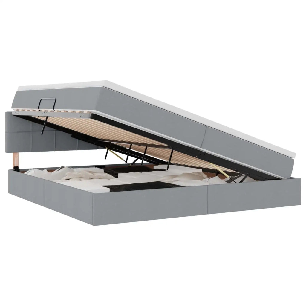 Letto con contenitore e LED Grigio chiaro 200 x 200 cm Tessuto 3371166