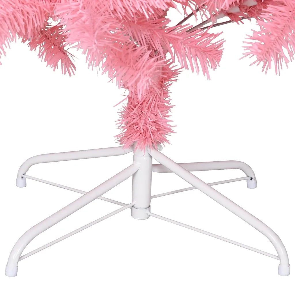 Albero di Natale Artificiale-Albero Natalizio Sottile con Base Rosa 210 cm PVC