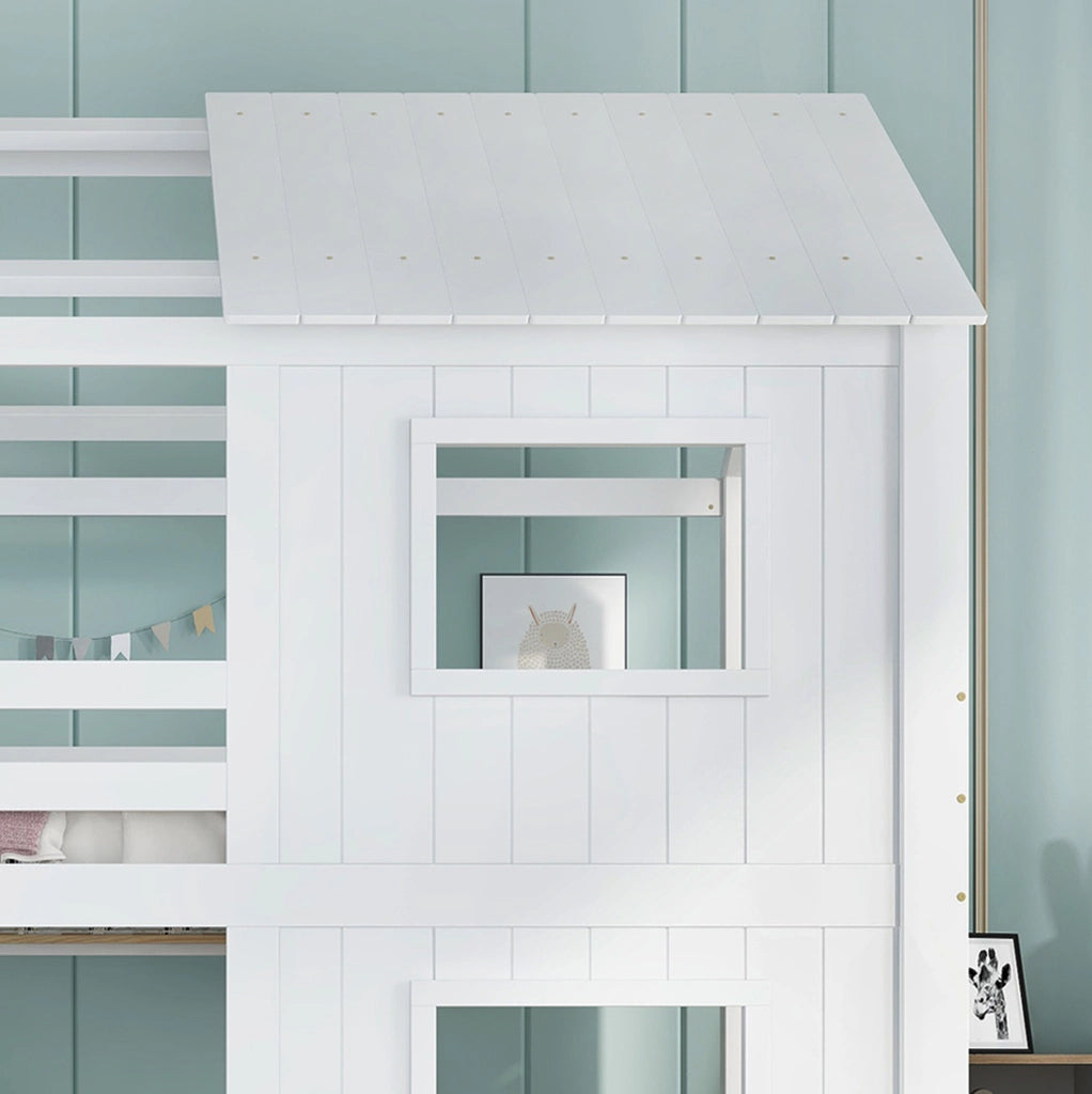 Letto a castello per bambini bianco con scala contenitore