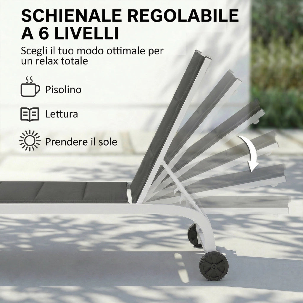 Lettino da Giardino ¨C zephmum ¨C Grigio Scuro e Bianco, Texteline, Telaio in Alluminio con Ruote
