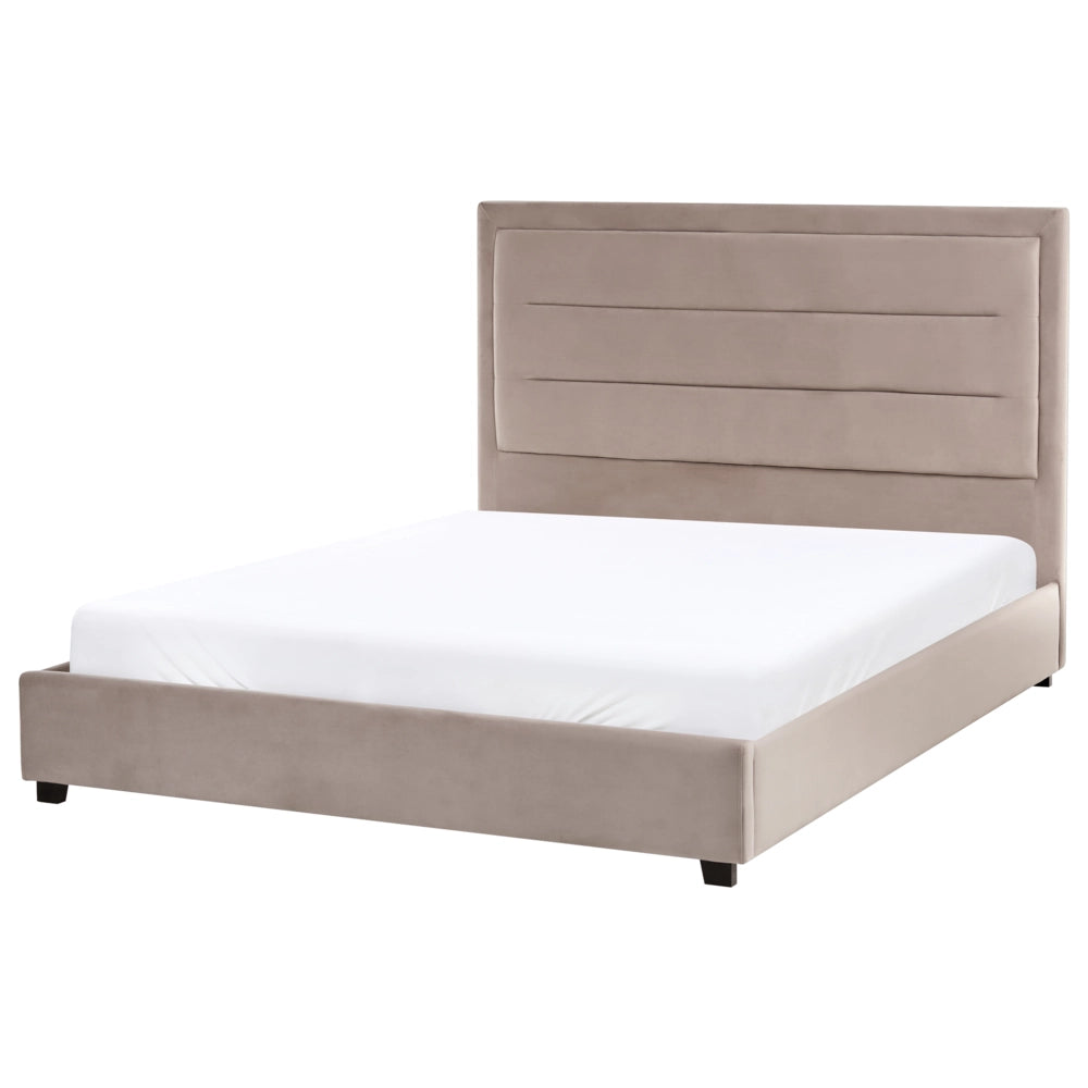 Letto matrimoniale in velluto tortora 180 x 200 cm con testiera imbottita stile moderno