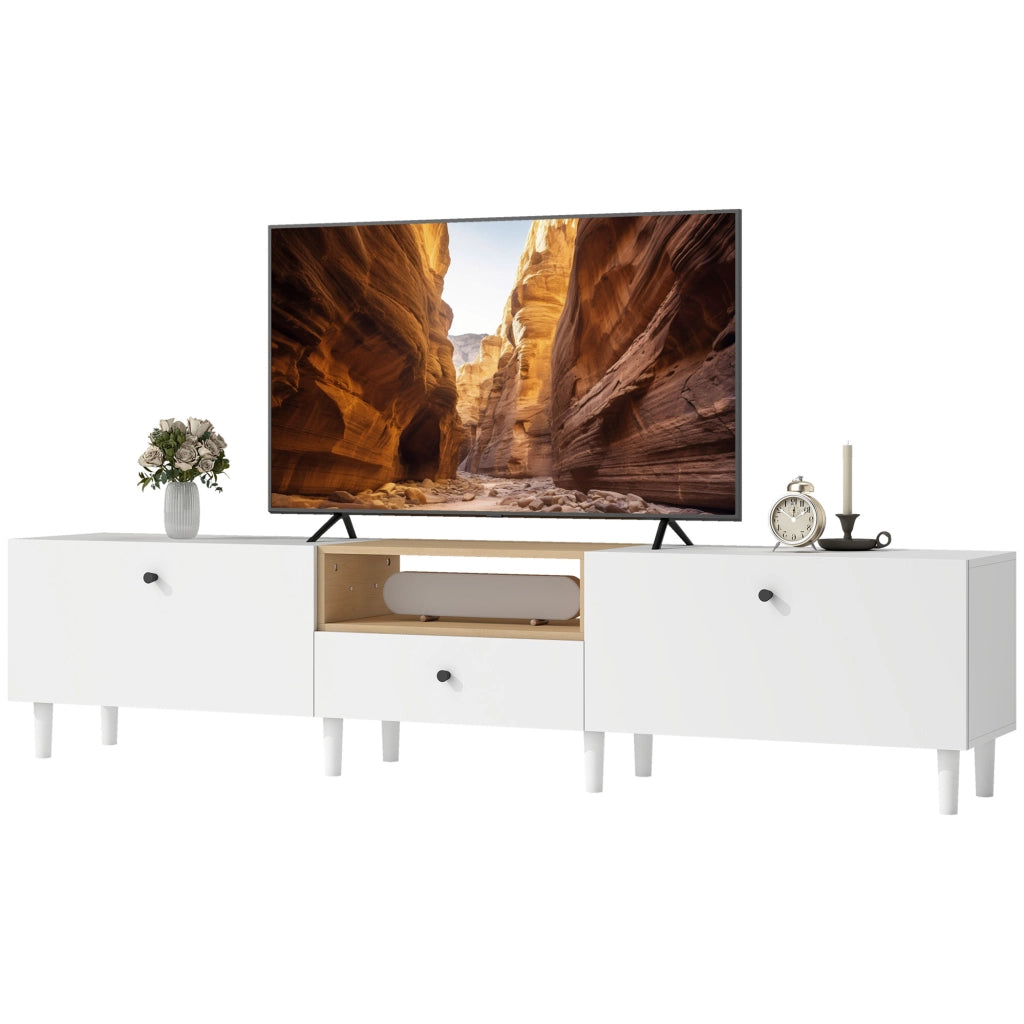 Mobile TV con 2 ante, cassetto e ripiano aperto ¨C zephmum ¨C Bianco 200x90x40 cm
