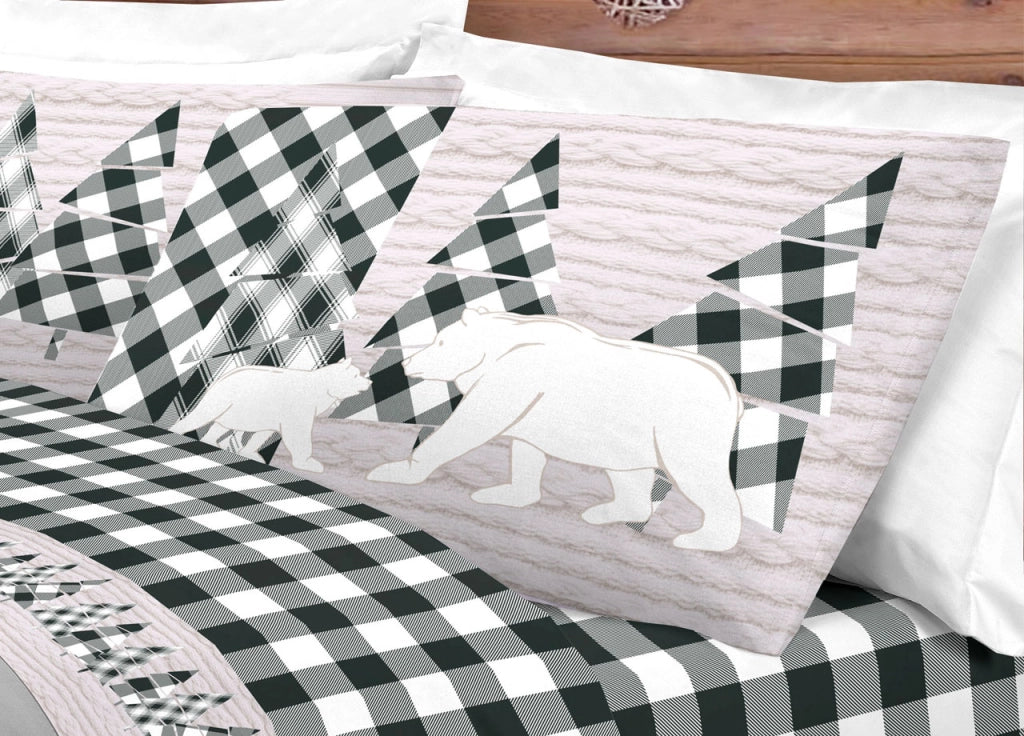Completo Lenzuola Letto Pensieri Delicati 100% Cotone Dis. Canada - Piazza E Mezza - Grigio