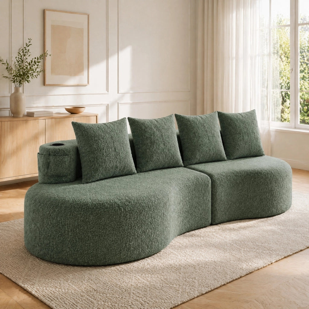 DIVANO in lino 240x109x63 cm verde con 4 cuscini