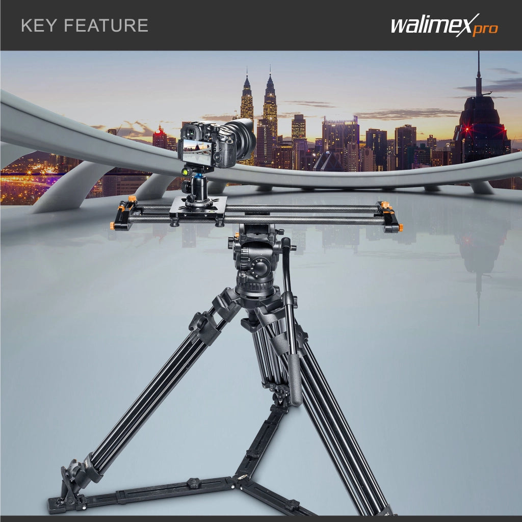 Walimex Pro Carbon Video Slider Pro (50 cm, movimenti fluidi della fotocamera, inclusa borsa per il trasporto e livella) nero