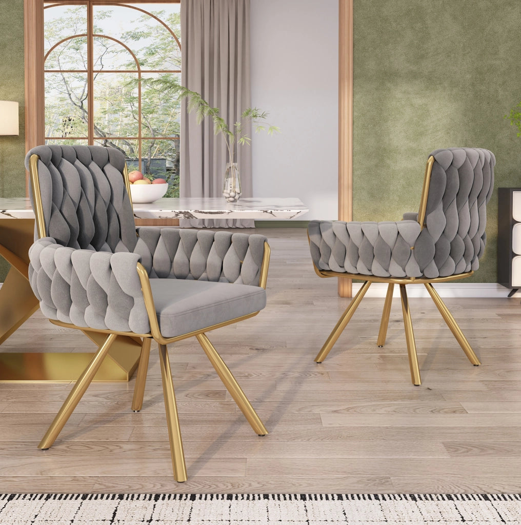 Set di 2 sedie girevoli con schienale alto e braccioli in velluto grigio
