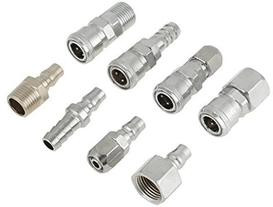 Set di connessione aeree - 8 pezzi - BSP 1/2 pollice - Connettore rapido - Tipo C industriale - Acciaio (zincato) - Peso 515g - Connessione aerea