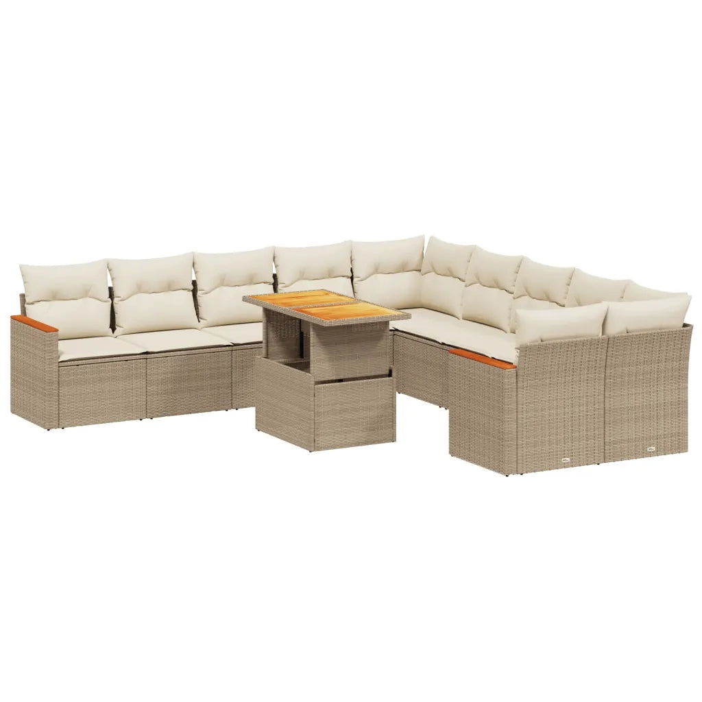 Set Divani da Giardino 11 pz con Cuscini Beige in Polyrattan