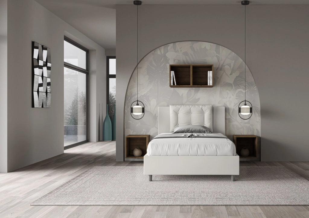 BS COM Letto una piazza e mezza senza rete imbottito 120x190 similpelle bianco