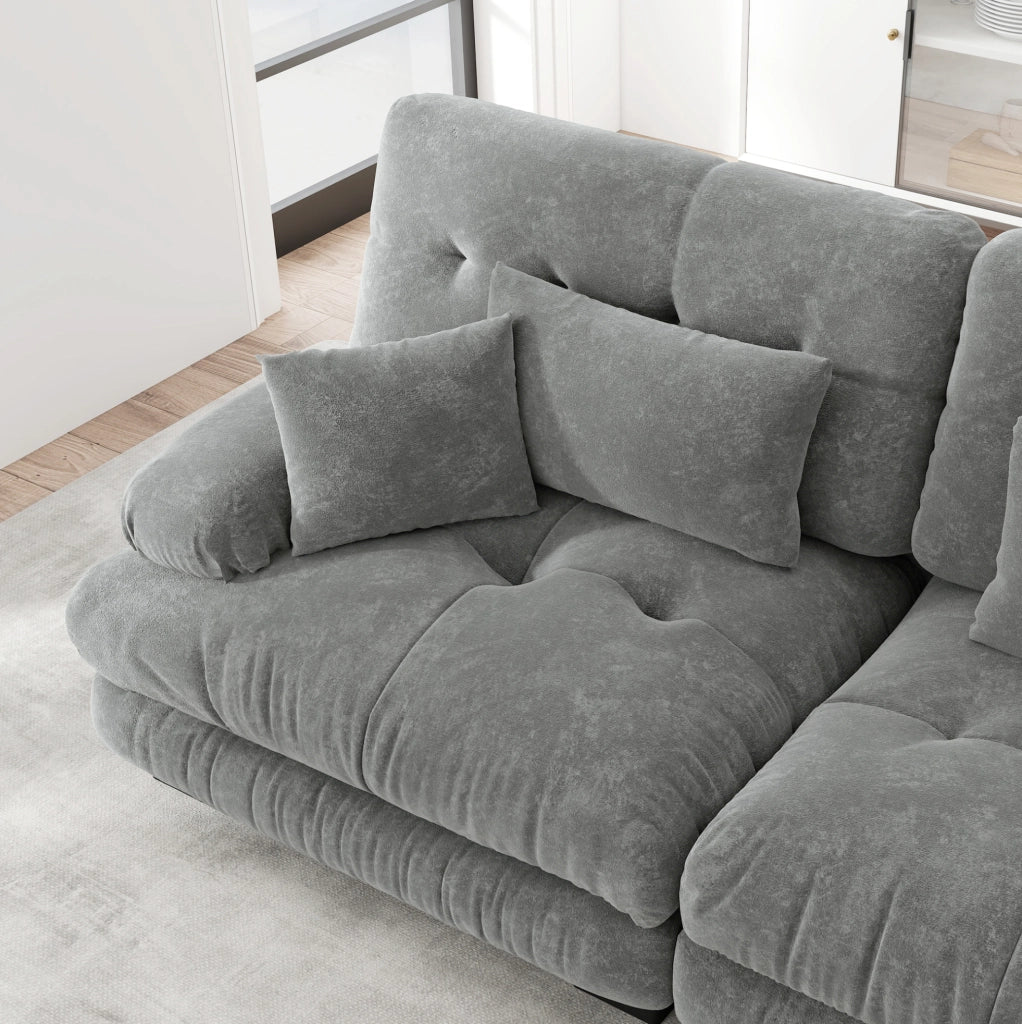 Divano modulare 220x77x81 cm con design cloud e braccioli imbottiti in chenille grigio
