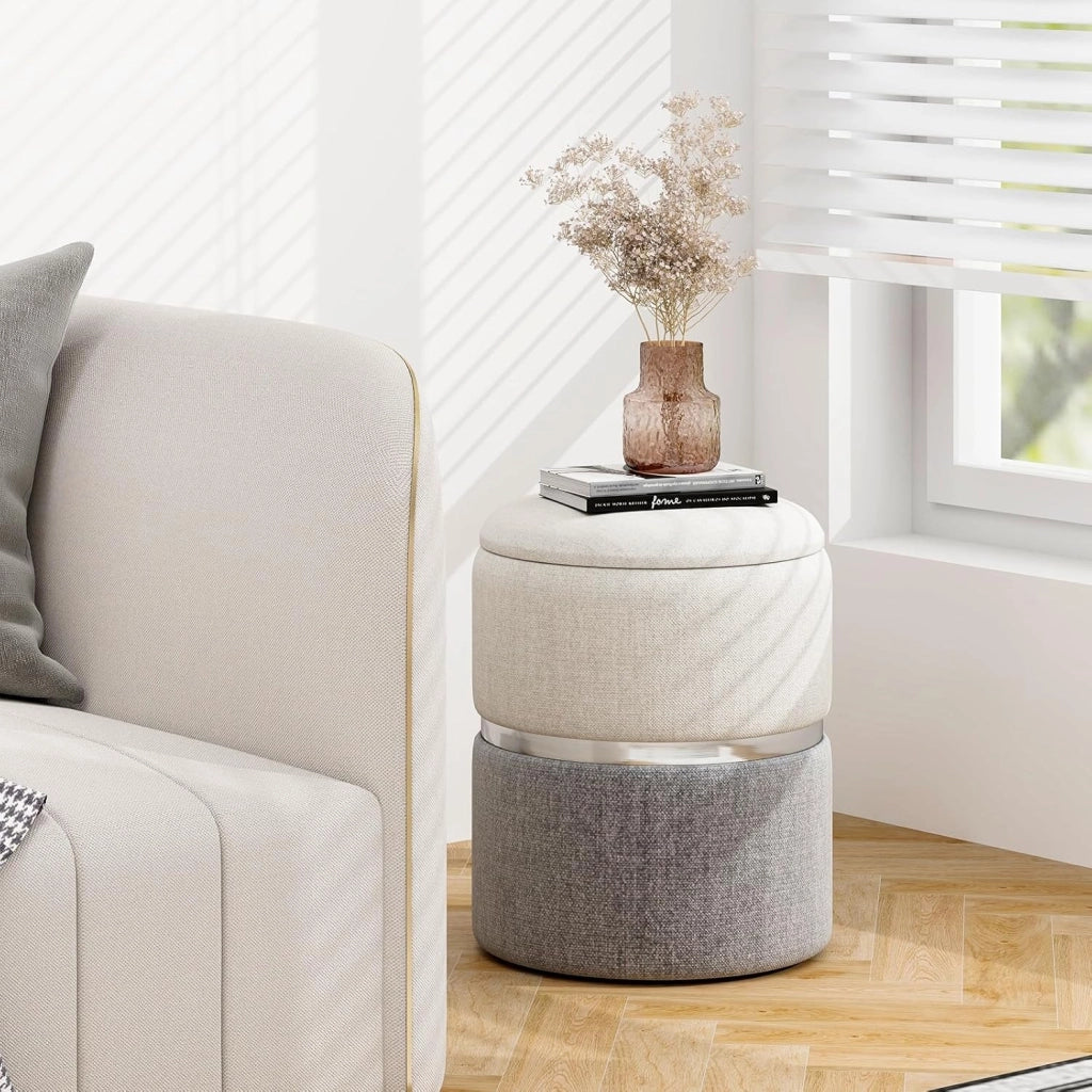 Set di 2 pouf a sacco rotondo bicolore, sgabello estraibile imbottito con ripostiglio, poggiapiedi, capacità 32 L e 21 L, tavolino compatto per soggiorno, camera da letto, ufficio