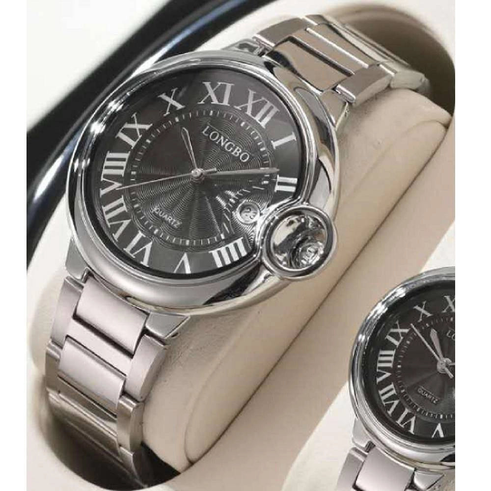 Trade Shop - Orologio Polso Uomo Donna Longbo 80771 Quarzo Calendario Impermeabile Silver Nero -   -uomo    -
