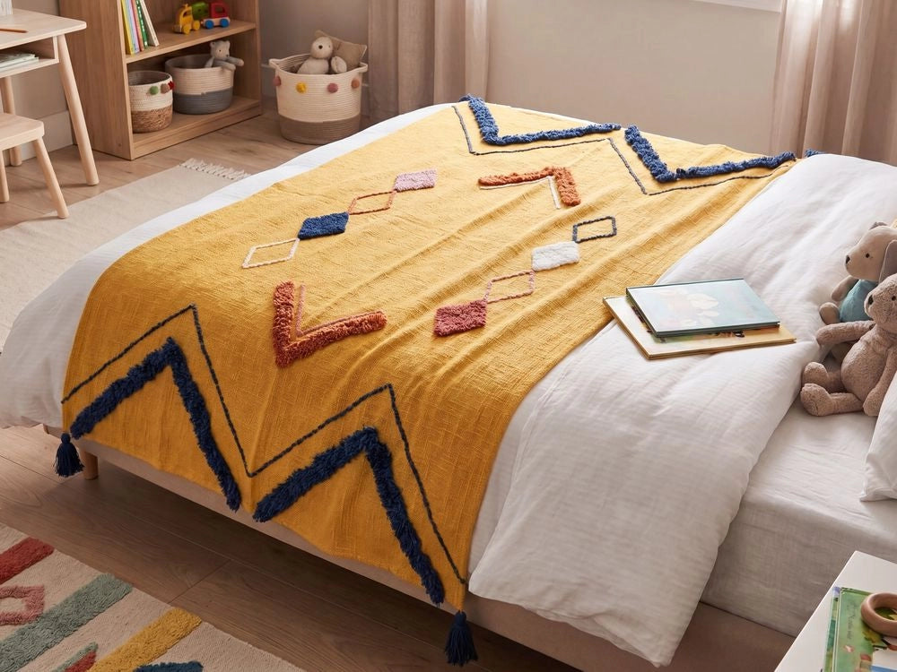 Coperta in cotone arancione 130 x 180 cm copriletto motivo geometrico camera da letto soggiorno