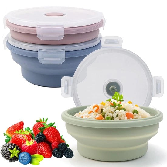 Set di 3 contenitori alimentari opvolubili da 550 ml, contenitore siliconico opvolubile con coperchio, set di contenitori alimentari opvolubili