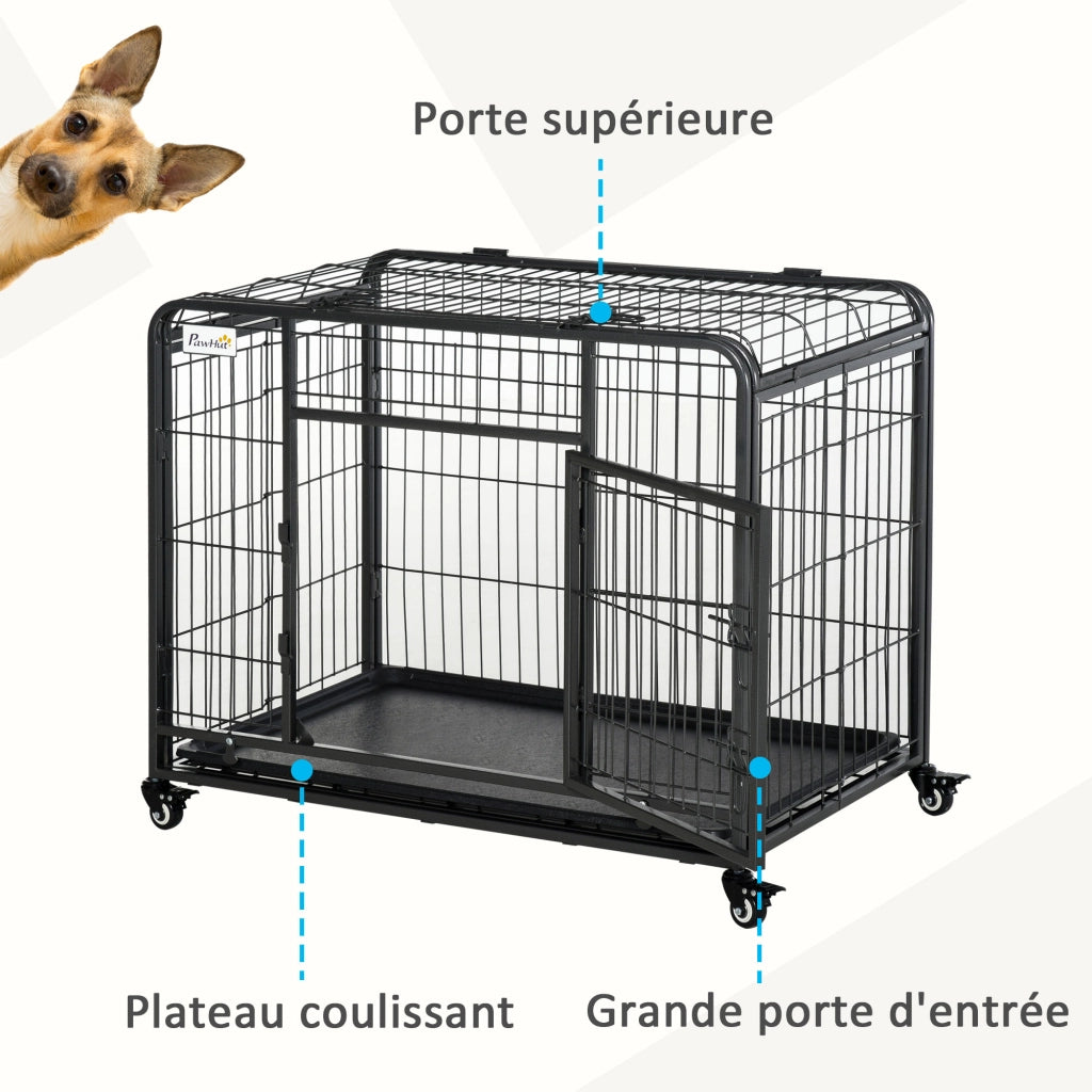 Gabbia per cani pieghevole con ruote ¨C zephmum ¨C grigio nero 94x58x69.5 cm