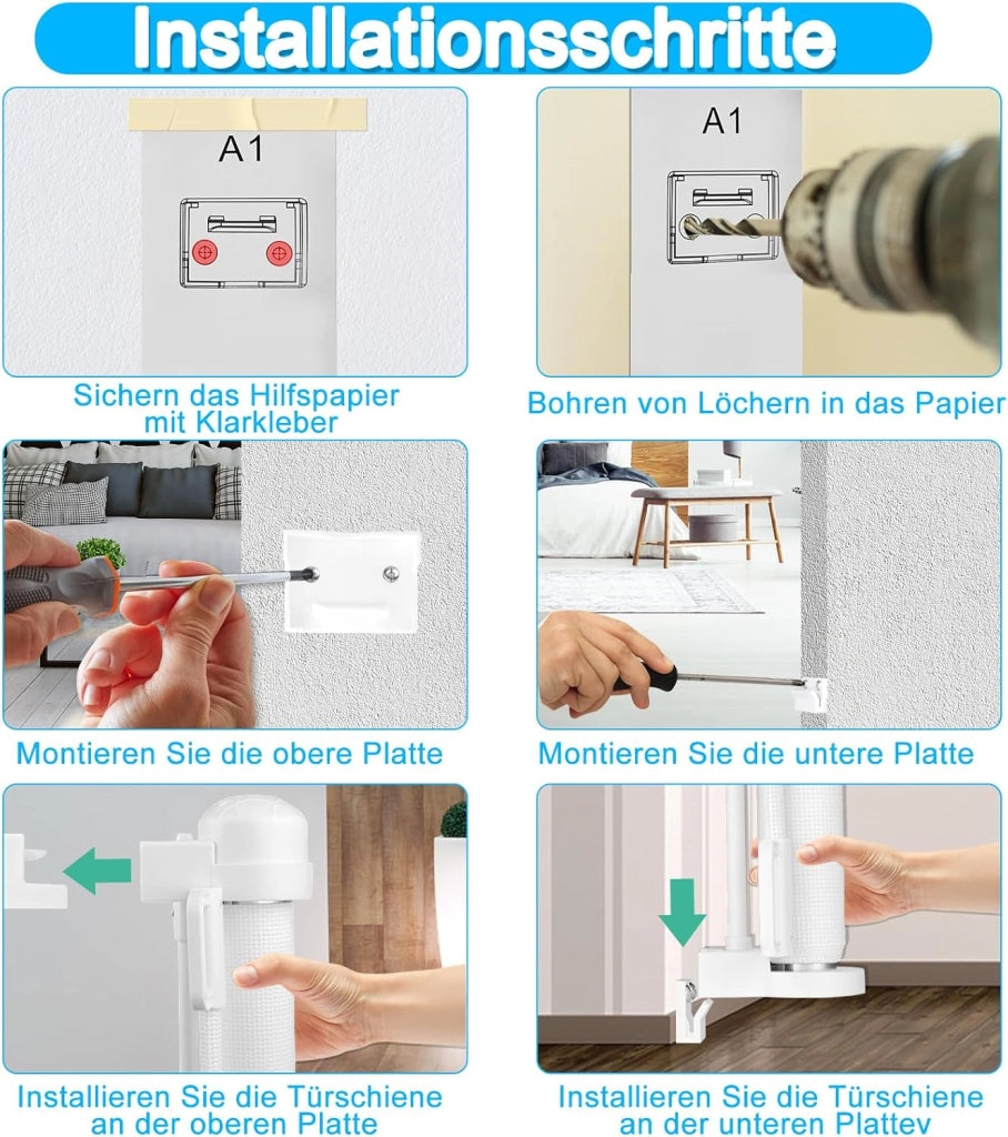 Griglia di protezione per porte e scale, estensibile, con chiusura automatica, griglia di sicurezza per porte e scale per bambini, in PVC, bianca, 300 cm