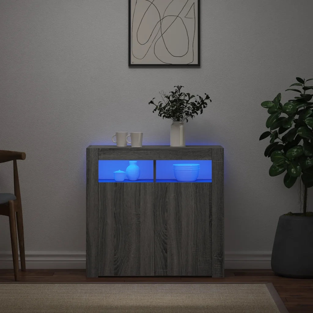Credenza con Luci LED Grigio Sonoma 80x35x75 cm 815730