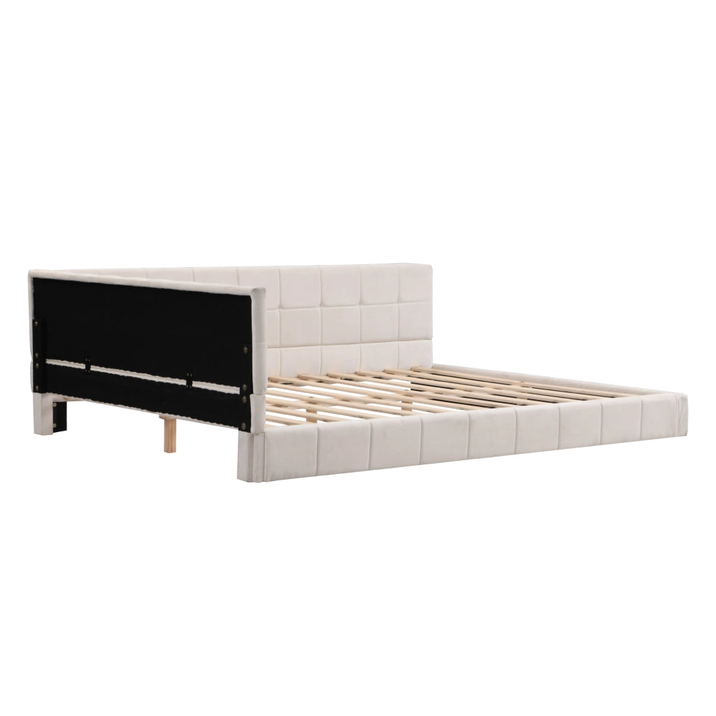 LETTO Giorno 140x200 cm in tessuto beige con rete a doghe