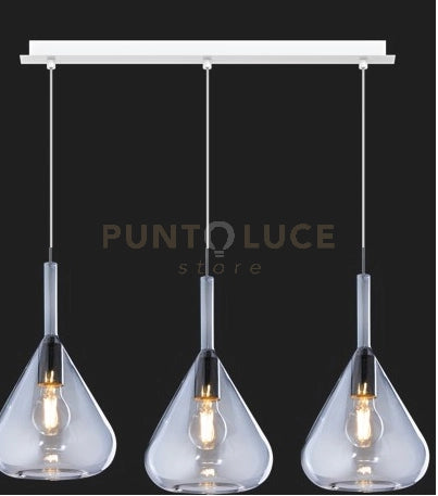 SOSPENSIONE BIANCO 3 LUCI RETTANGOLARE VETRI BLU 1177BI-S3 R-BL