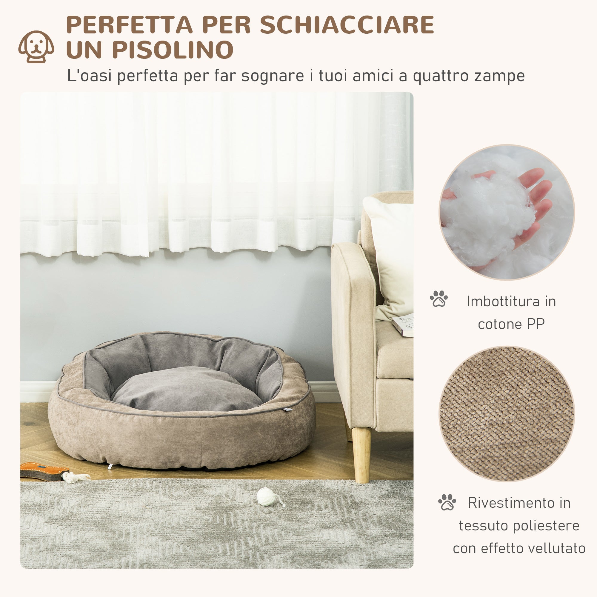 Cuccia Imbottita per Cani e Gatti 85x85x35 cm in Tessuto Grigio