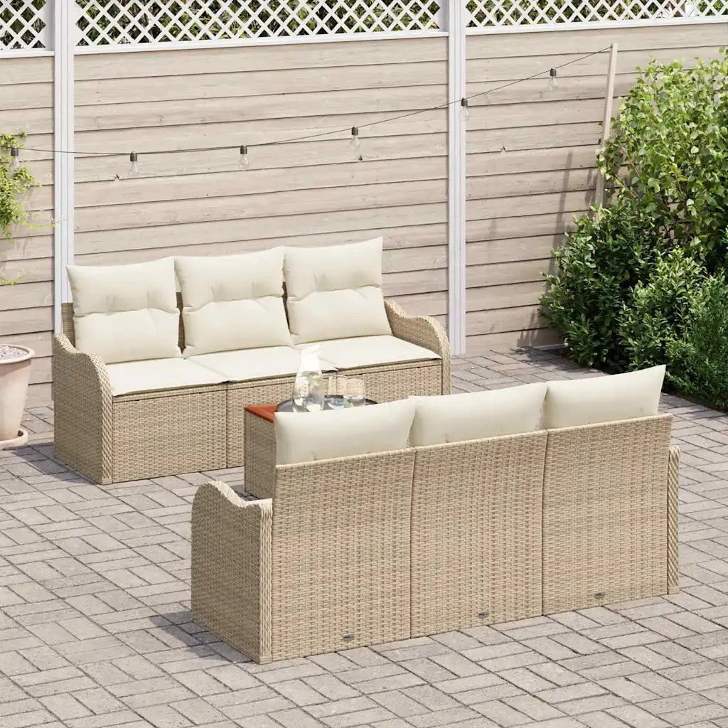 Set Divano da Giardino con cuscino 7 pcs Beige polyrattan