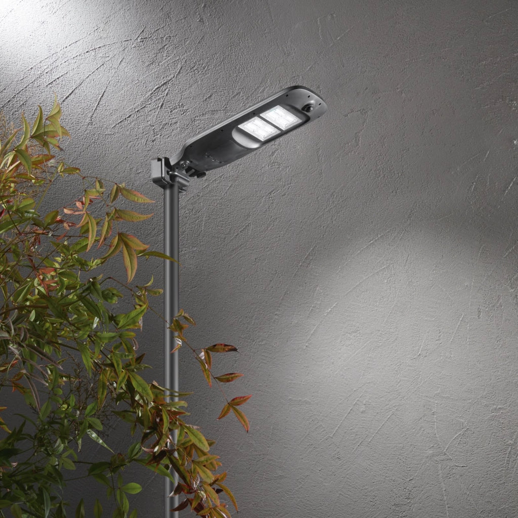 LAMPIONE SOLARE STRADALE LUXOR ANTRACITE CON PANNELLO SOLARE INCORPORATO E SENSORE 6,5W 600 LM 3000K