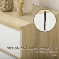Cassettiera 6 Cassetti Moderna in Legno, 135x48x77cm, Bianco e Colore Legno