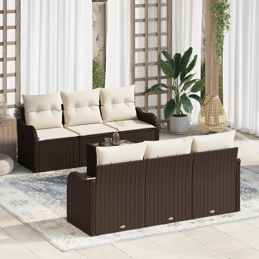 Set Divano da Giardino da 7 Pezzi con Cuscini in Rattan Polare Marrone