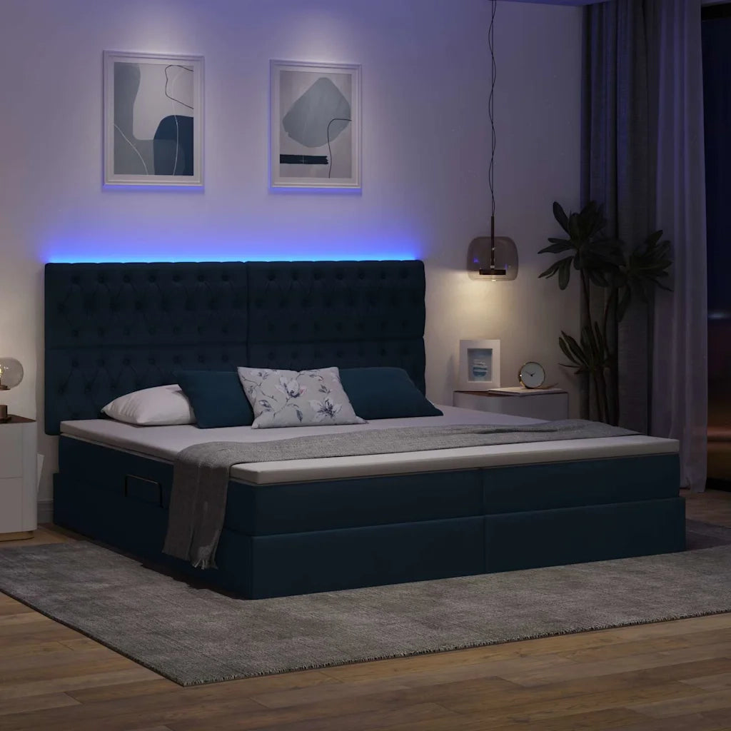 Letto con contenitore e LED con led Blu 200 x 200 cm Poliestere