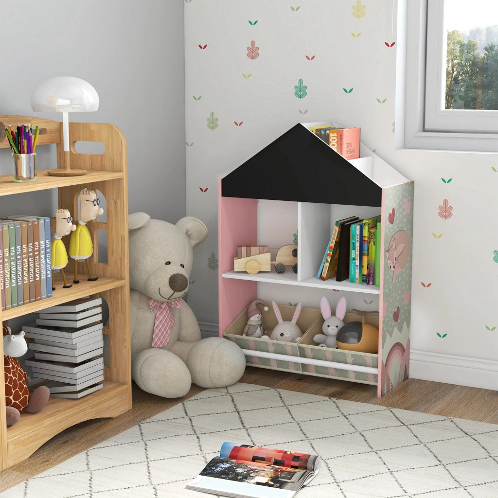 Scaffale Portagiochi per Bambini con Ripiani e Cassetti Rimovibili, Rosa