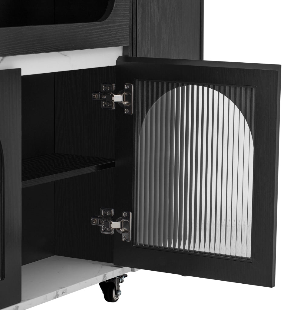 Mobile cucina estensibile nero con prese integrate e ruote