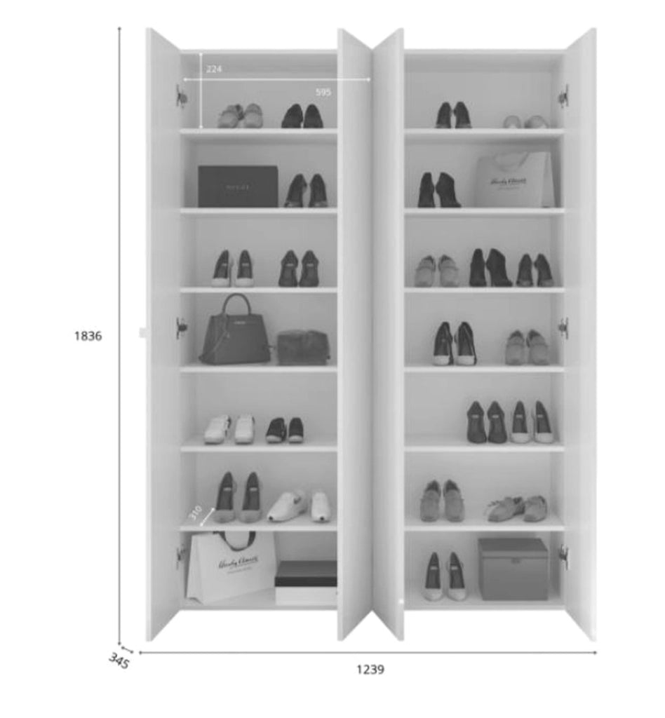 Mobile Portascarpe Spessa, Scarpiera 12 Ripiani, 126x35x186h cm Bianco Lucido
