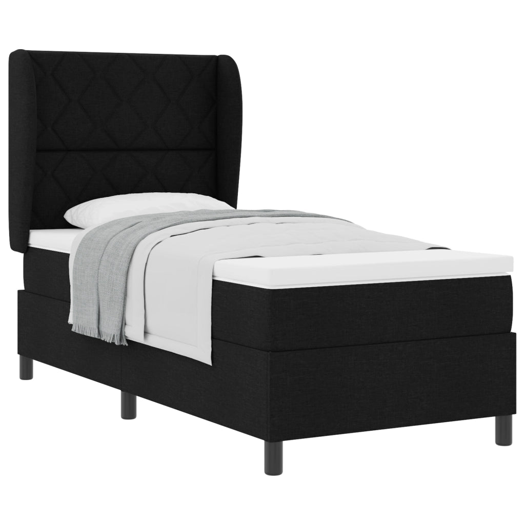 Letto Box Spring con Materasso Nero 100x200 cm Tessuto