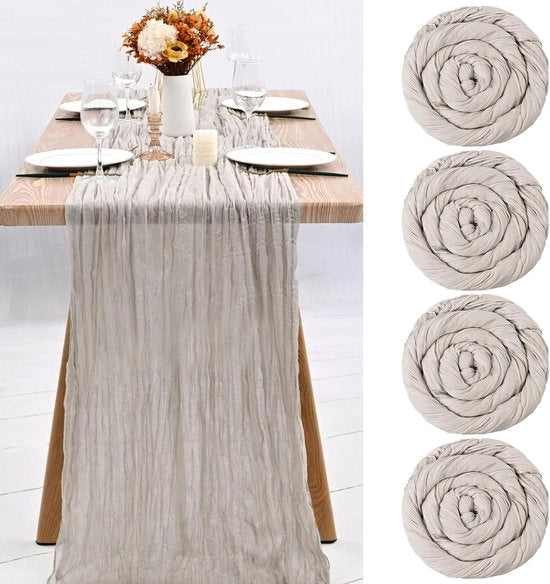 Set di 4 tovaglioli per tavola in tessuto di velluto marrone-grigio, tenda da tavola semi-trasparente 300 cm, decorazioni rustiche per cucina, matrimoni, feste, articoli da tavola (marrone-grigio, 300 cm)