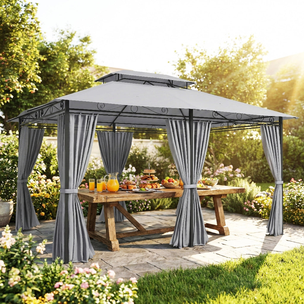 Gazebo da giardino con tende e tetto ventilato ¨C zephmum ¨C antracite