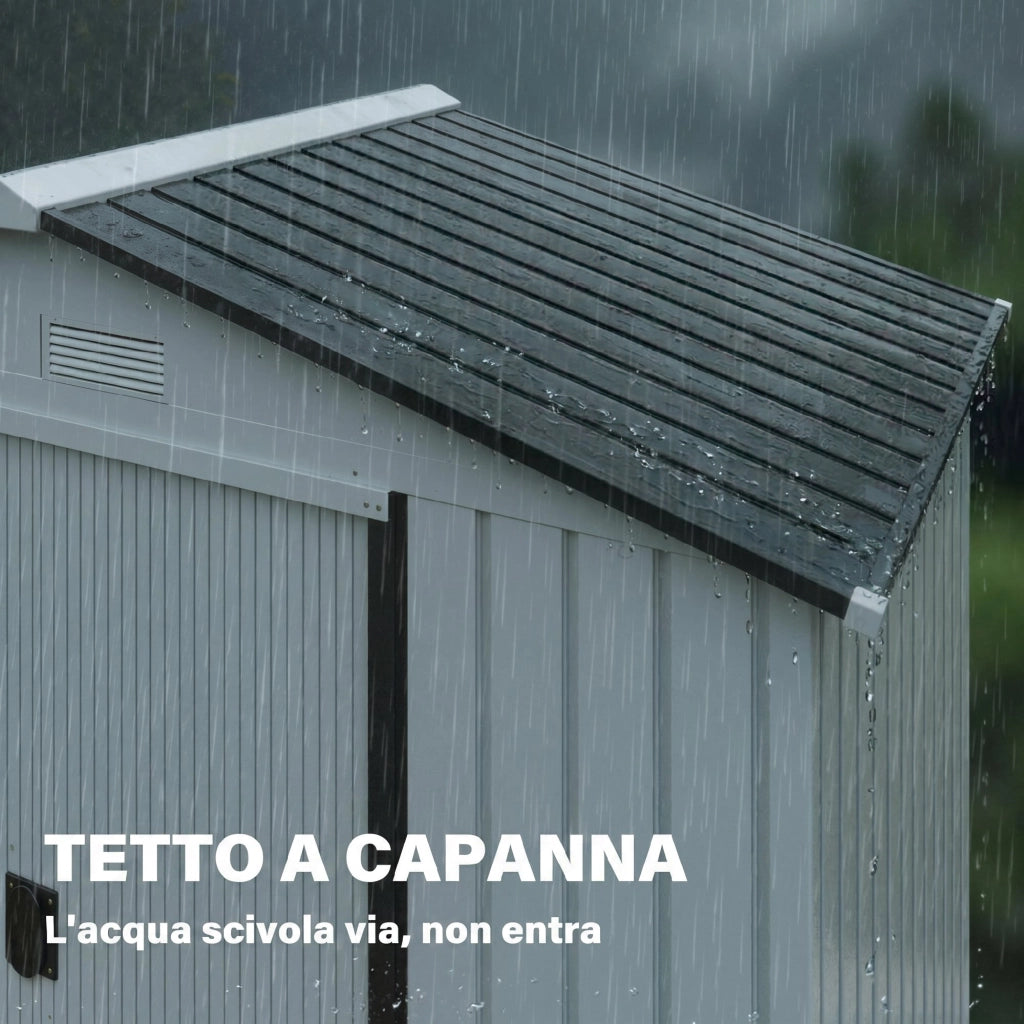 Casetta Porta Utensili in Acciaio, Capanno da Giardino con Porte Scorrevoli, 213x130x185 cm, Bianco