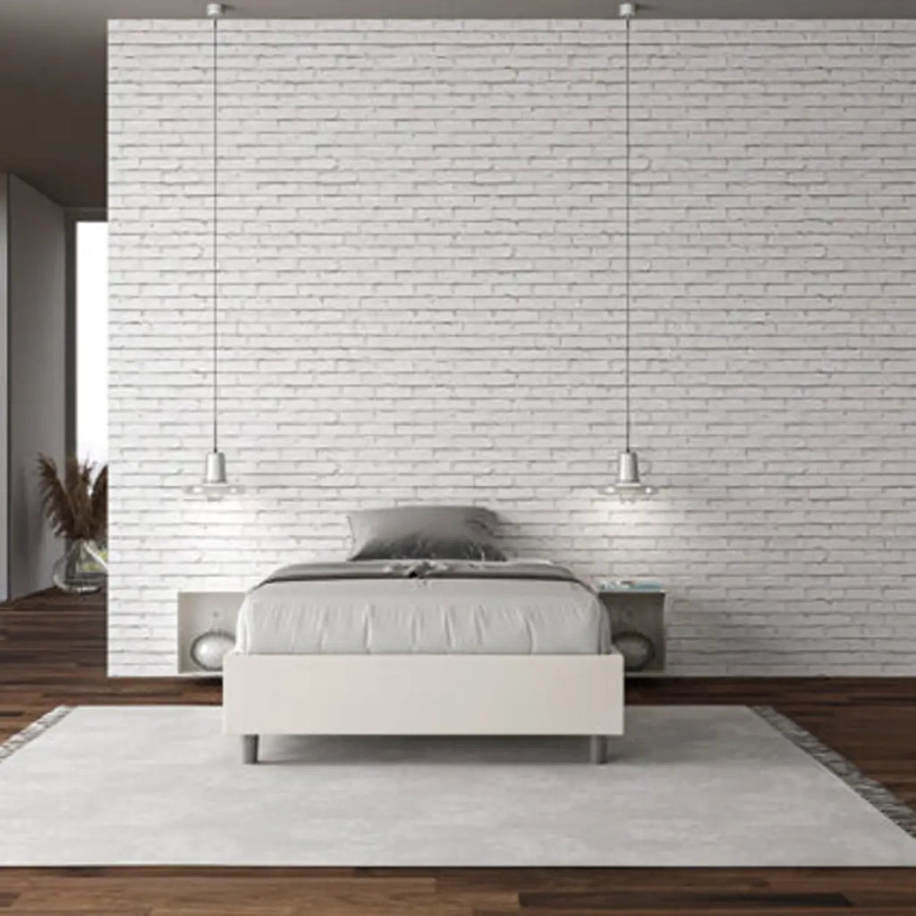 Letto matrimoniale francese contenitore imbottito 140x210 similpelle bianco Azelia