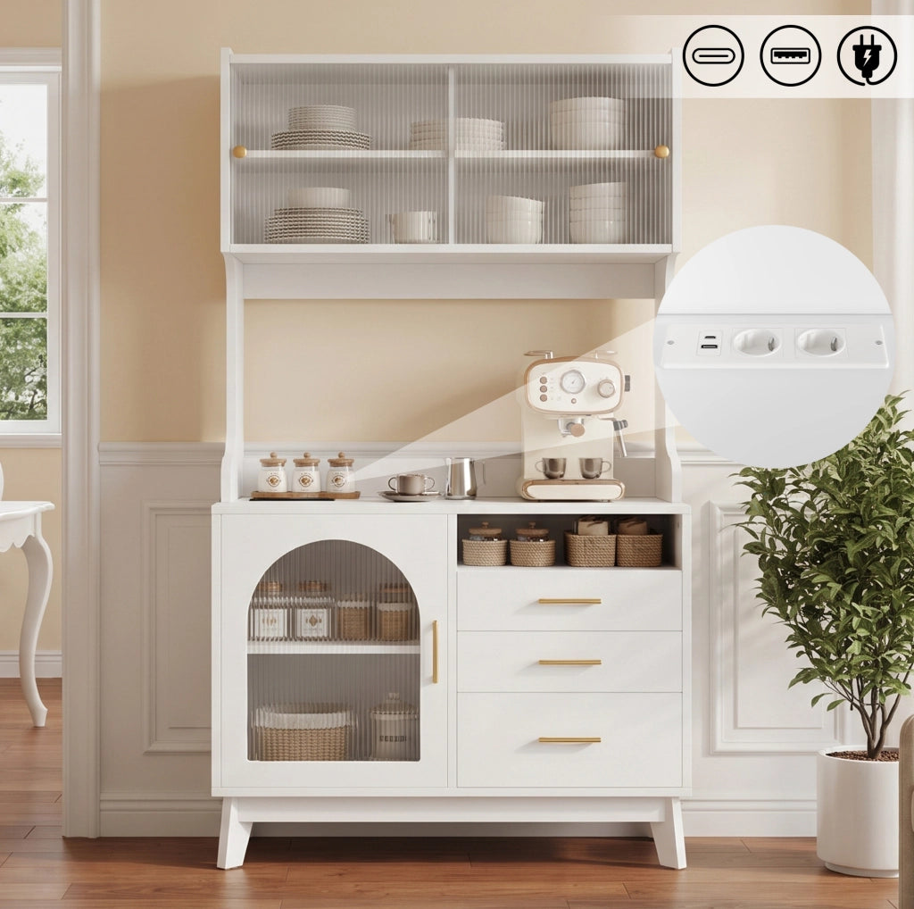 Credenza alta con ampio spazio contenitivo 100;5x40x178 cm; bianco; con prese USB e USB-C