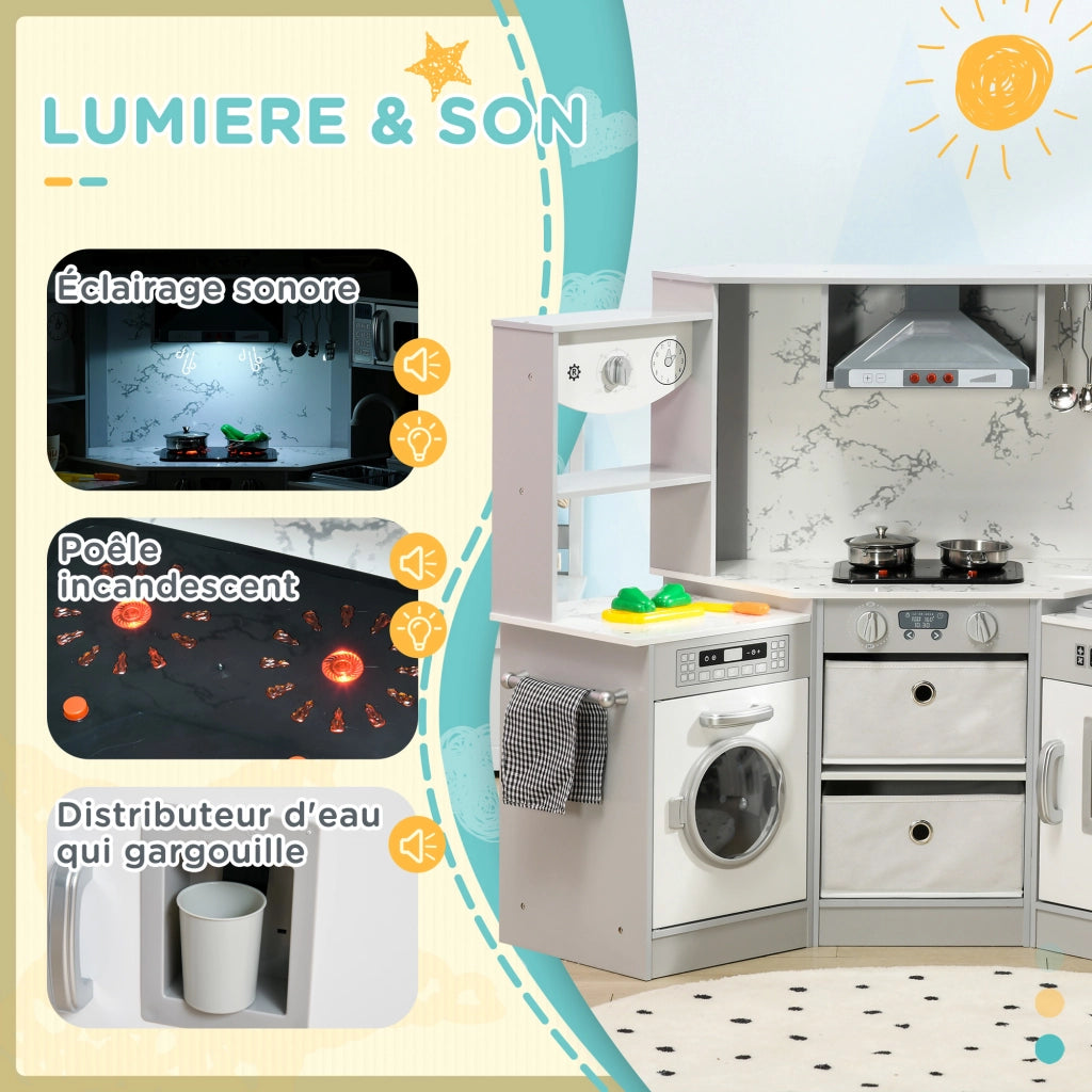 Casetta in Legno per Bambini con Cucina e Accessori ¨C zephmum ¨C Grigio Bianco
