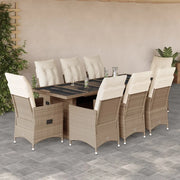 vidaXL Set da Bistrò da Giardino 9 pz con Cuscini Beige in Polyrattan