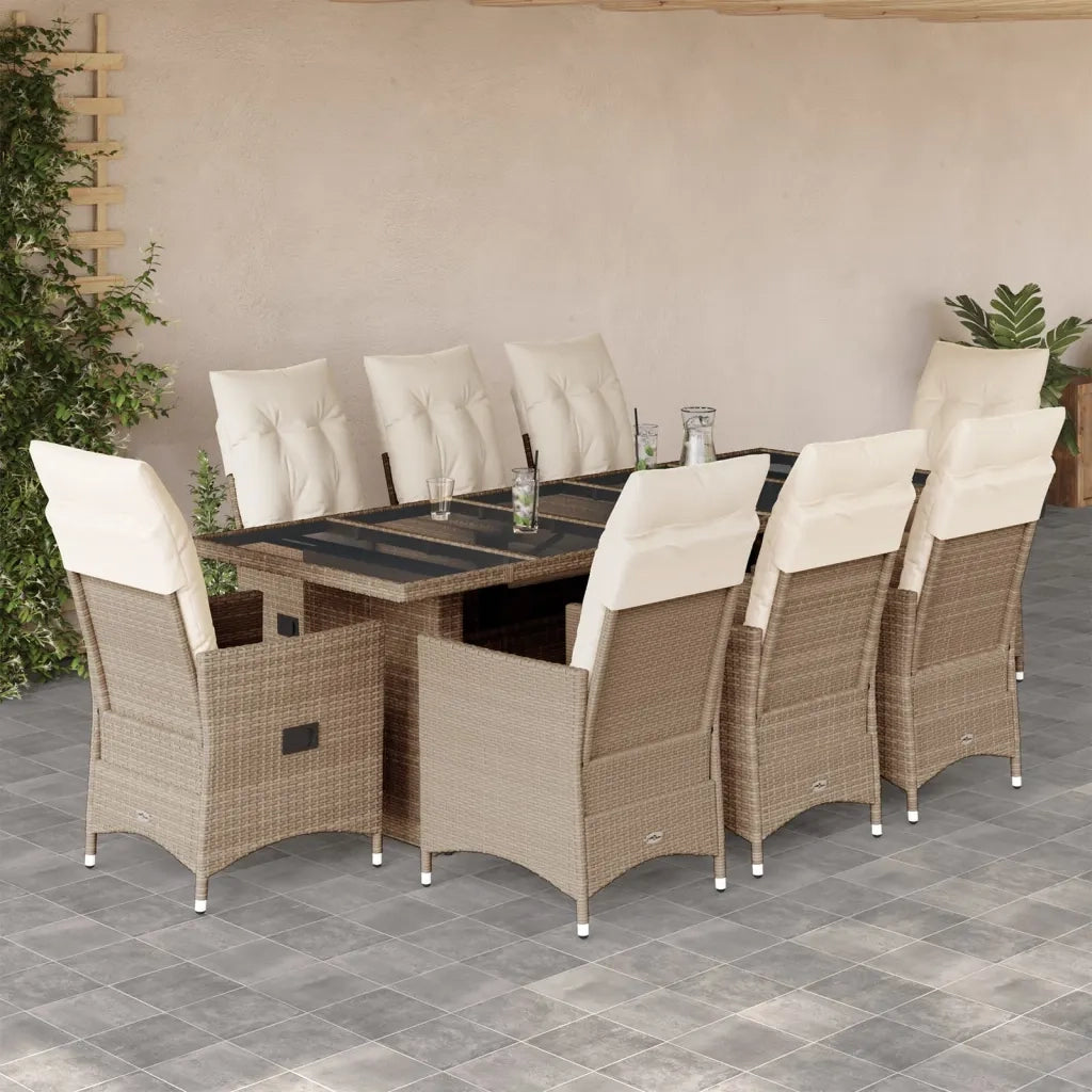 vidaXL Set da Bistrò da Giardino 9 pz con Cuscini Beige in Polyrattan