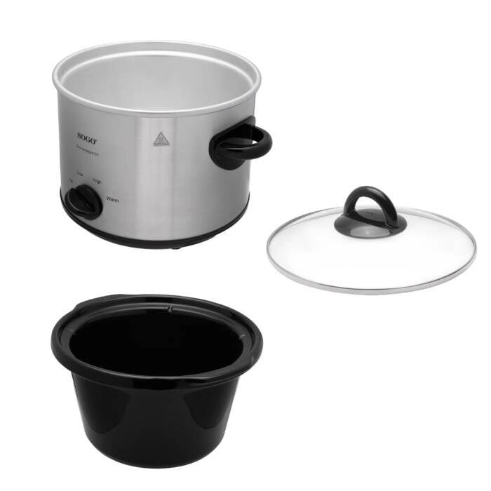Pentola slow cooker elettrica 3L 170W con recipiente in ceramica e 3 programmi, per cottura lenta 3-4 persone - Sogo