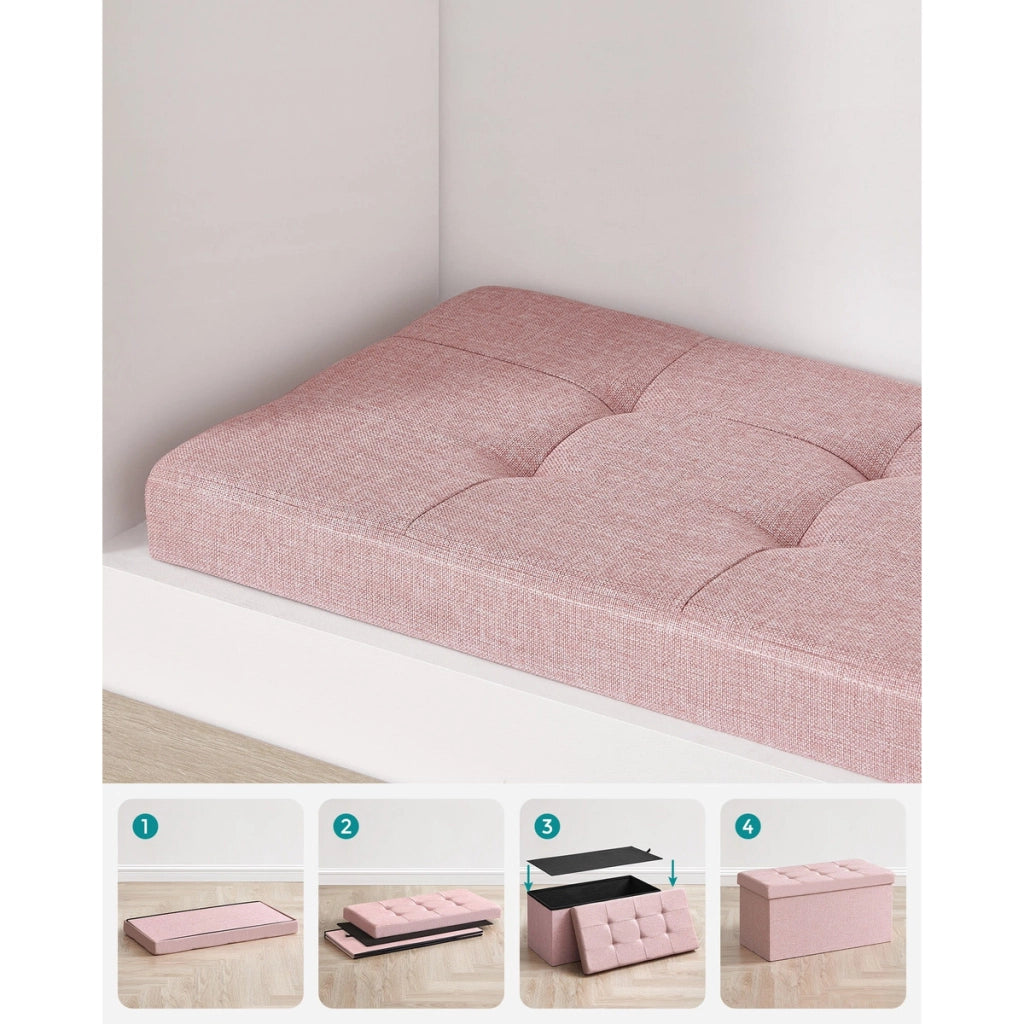 Panca contenitore pieghevole rosa in tessuto effetto lino