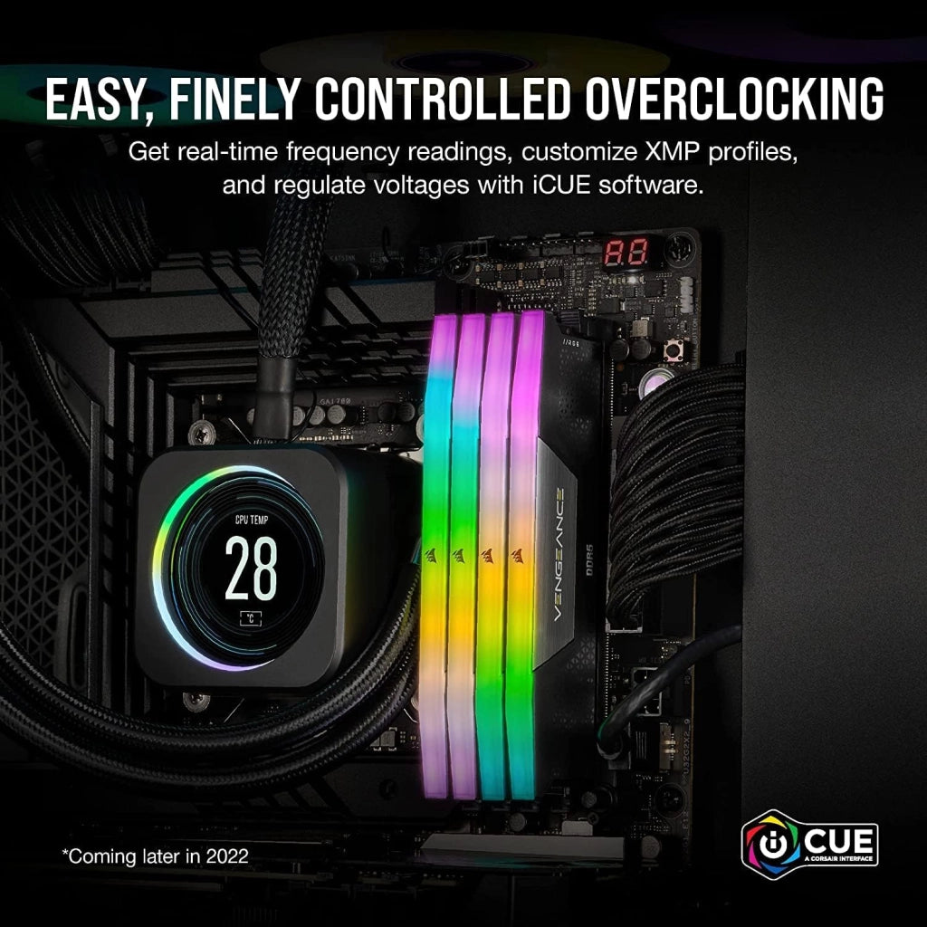 VENGEANCE RGB DDR5 RAM 32GB (2x16GB) Fino a 6400MHz CL36 Intel XMP Compatibile iCUE Memoria per Computer - Nero (CMH32GX5M2B6400C36)