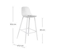E-STYLO Sgabello da cucina in polipropilene bianco e gambe in metallo bianco con poggiapiedi, 47.5cm X 47cm H. 91.5cm.